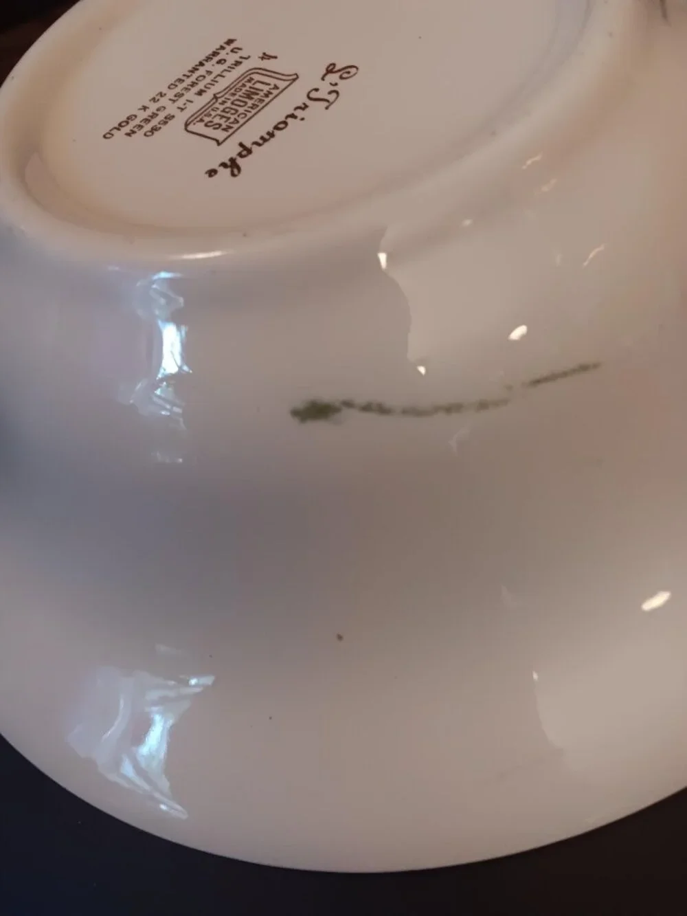 Large Trillium Forest Green Filigree 22K Gold Vegetable Serving Bowl STUNNING!